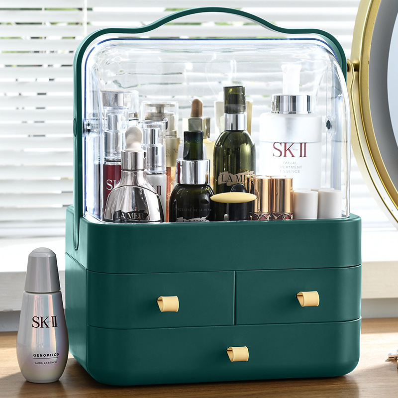 溢美佳 化妆品收纳盒大号便携防水防尘化妆盒化妆箱桌面抽屉式储物