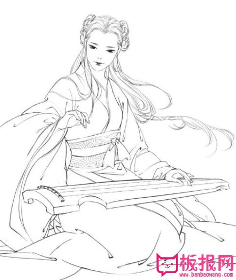 古风人物简笔画弹琴的女子