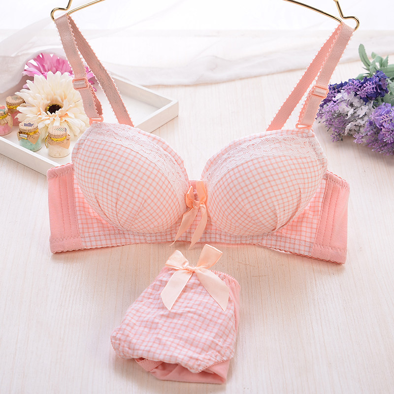 日系少女纯棉性感无钢圈文胸套装学生高中生小胸聚拢内衣内裤薄款