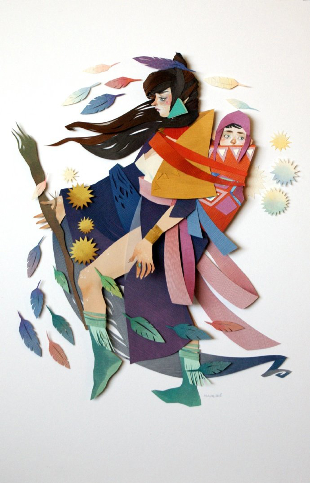 一个老实人 作品欣赏 cg原画插画 神话和梦想交织的纸艺术插画,唯美