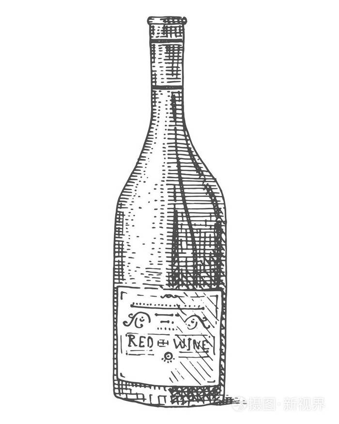 葡萄酒瓶手绘刻老看老式画像