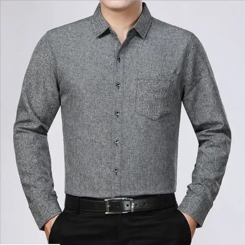 棉质男士长袖衬衫白色商务衬衫男中青年宽松纯色衬衣男上衣串得起视频