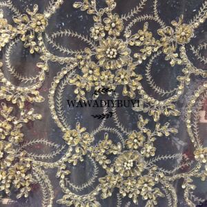 【新款】高定奢华重磅手工钉珠网纱绣花蕾丝面料礼服连衣裙布料