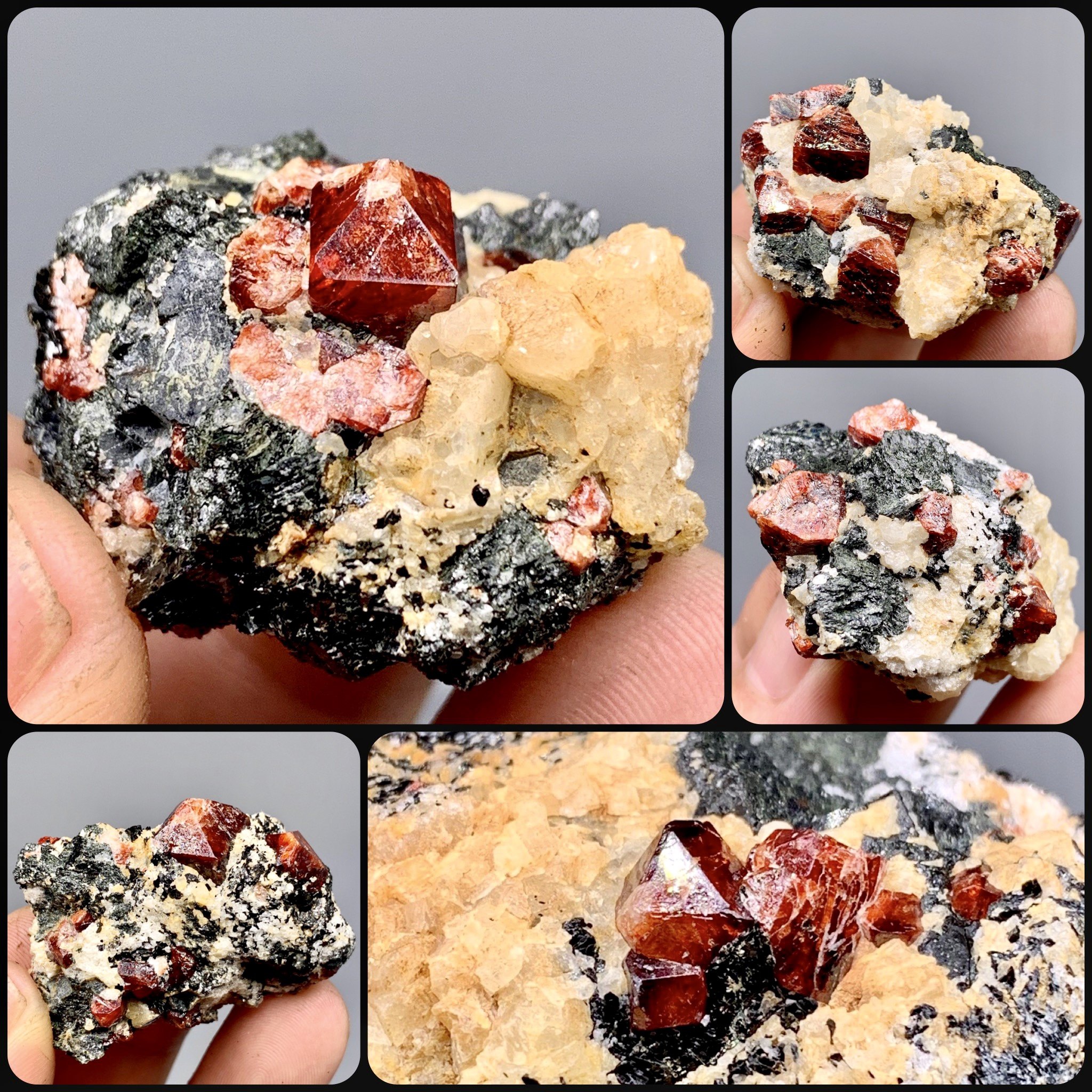 红色锆石黑云云母天然稀有宝石矿物晶体教学摆件