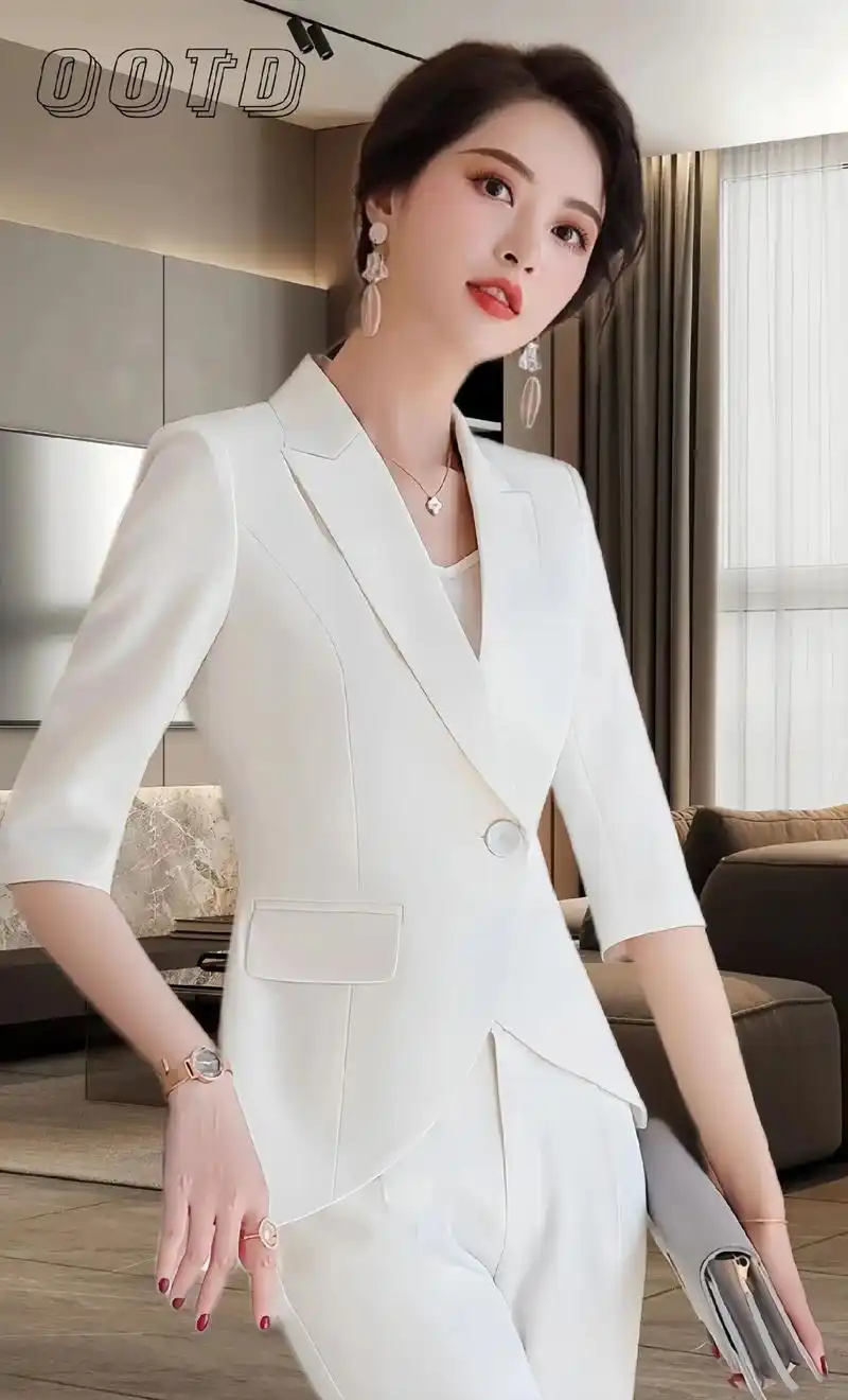 白色西装女套装气质夏季薄款西服高端职业装气质女神范时尚工作服
