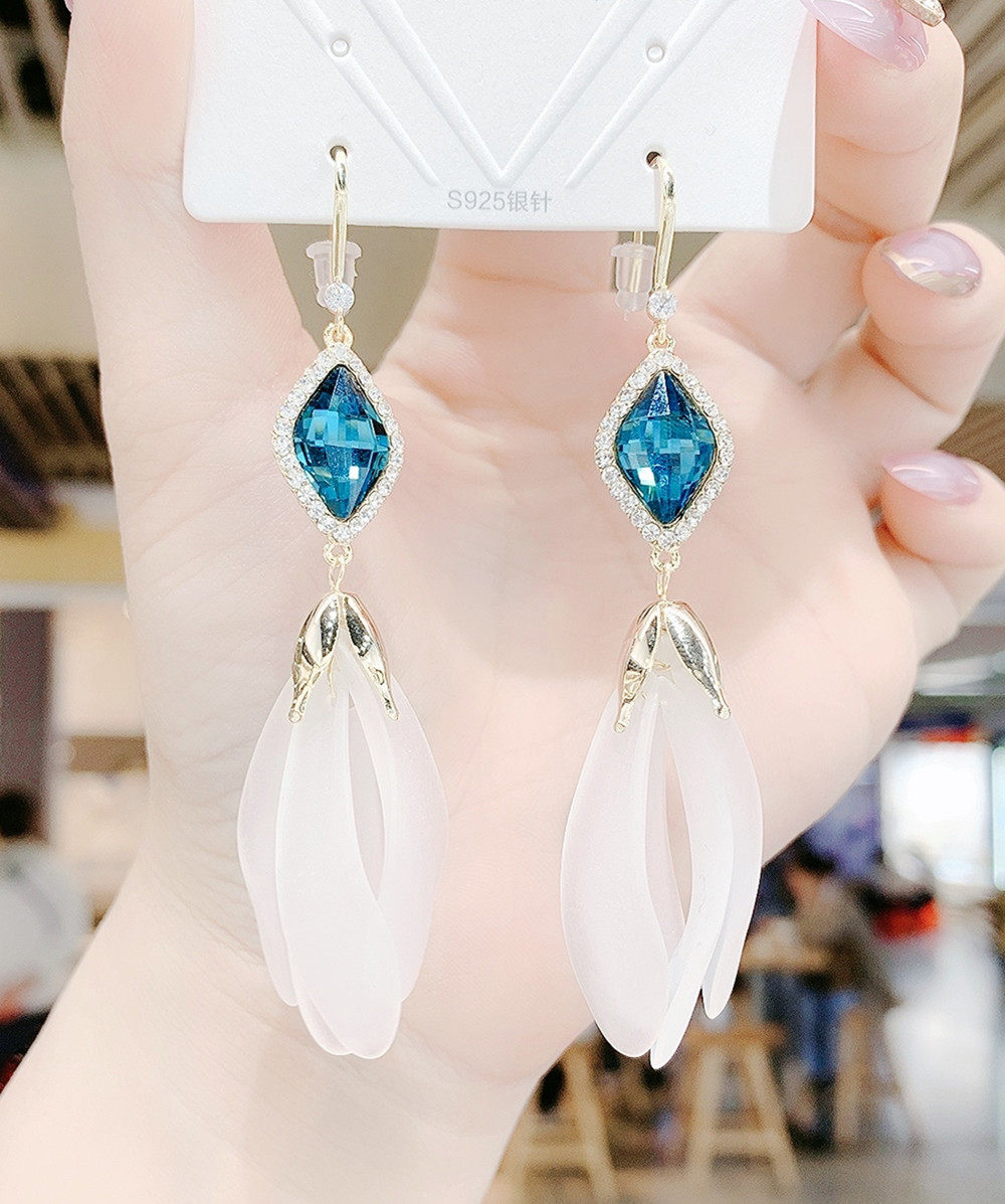 气质茉莉花瓣流苏耳环女生925银针超仙长款耳坠简约韩国网红耳饰