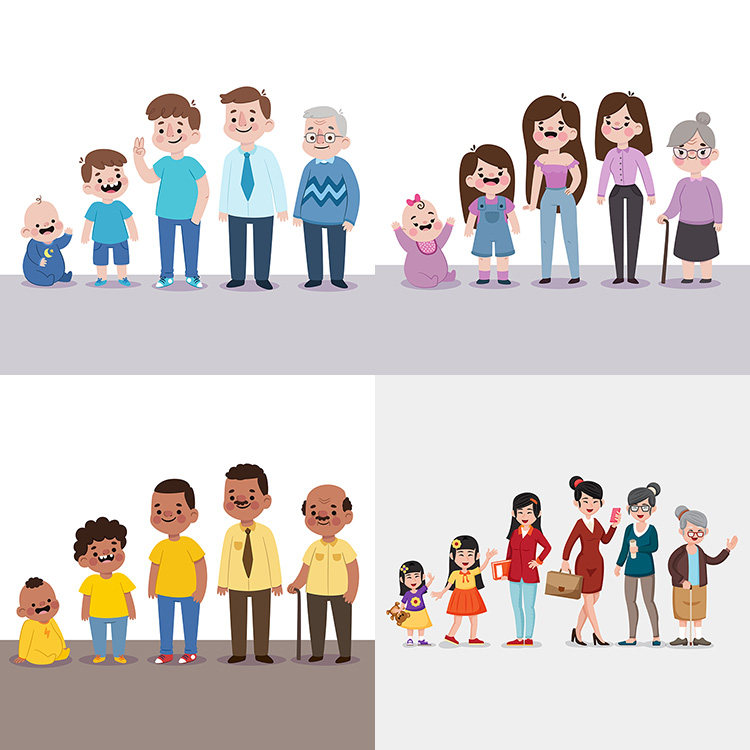 人生不同年龄阶段ai矢量素材一生成长小孩设计素材
