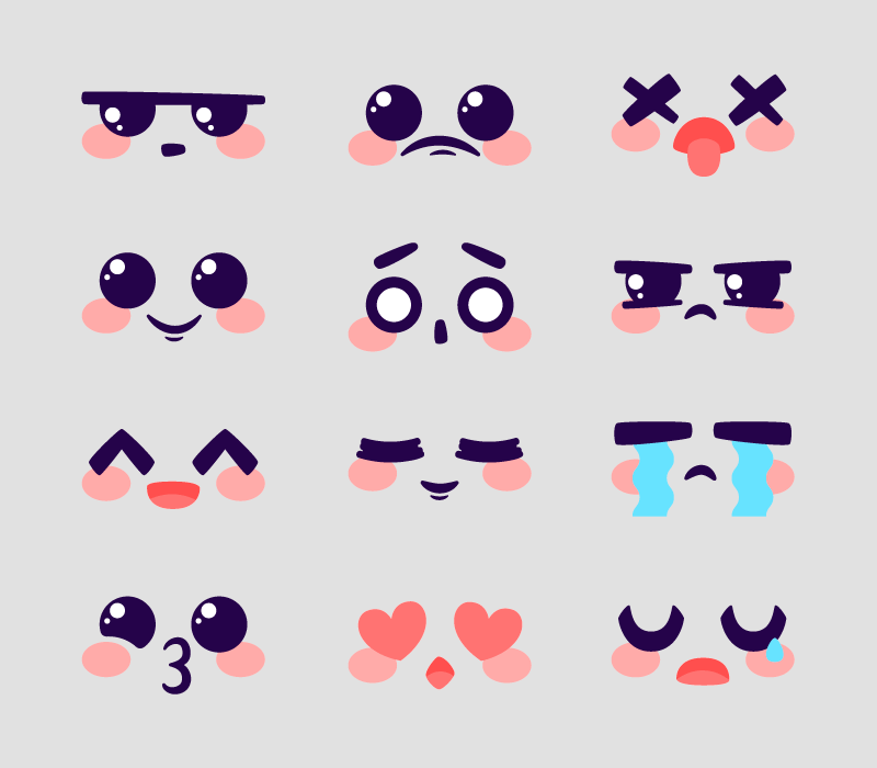 12个卡哇伊表情矢量素材