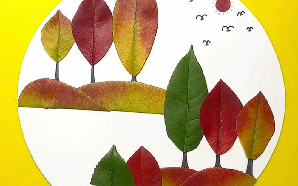 树叶创意画:风景树叶贴画