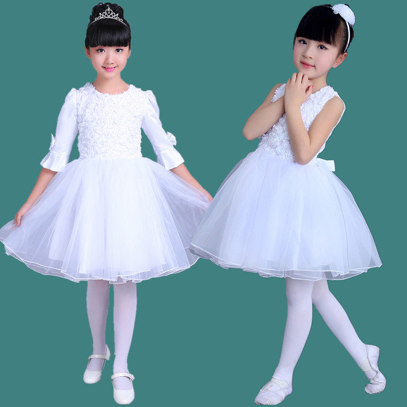 女童公主元旦儿童白色舞蹈蓬蓬裙