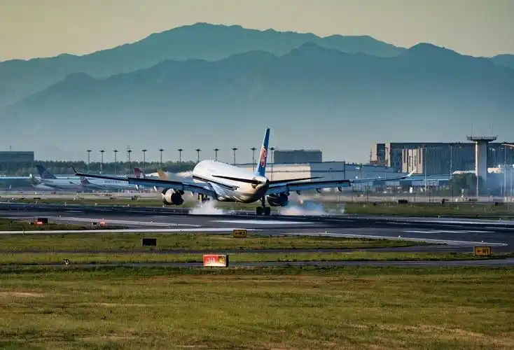 暮色下的飞机降落