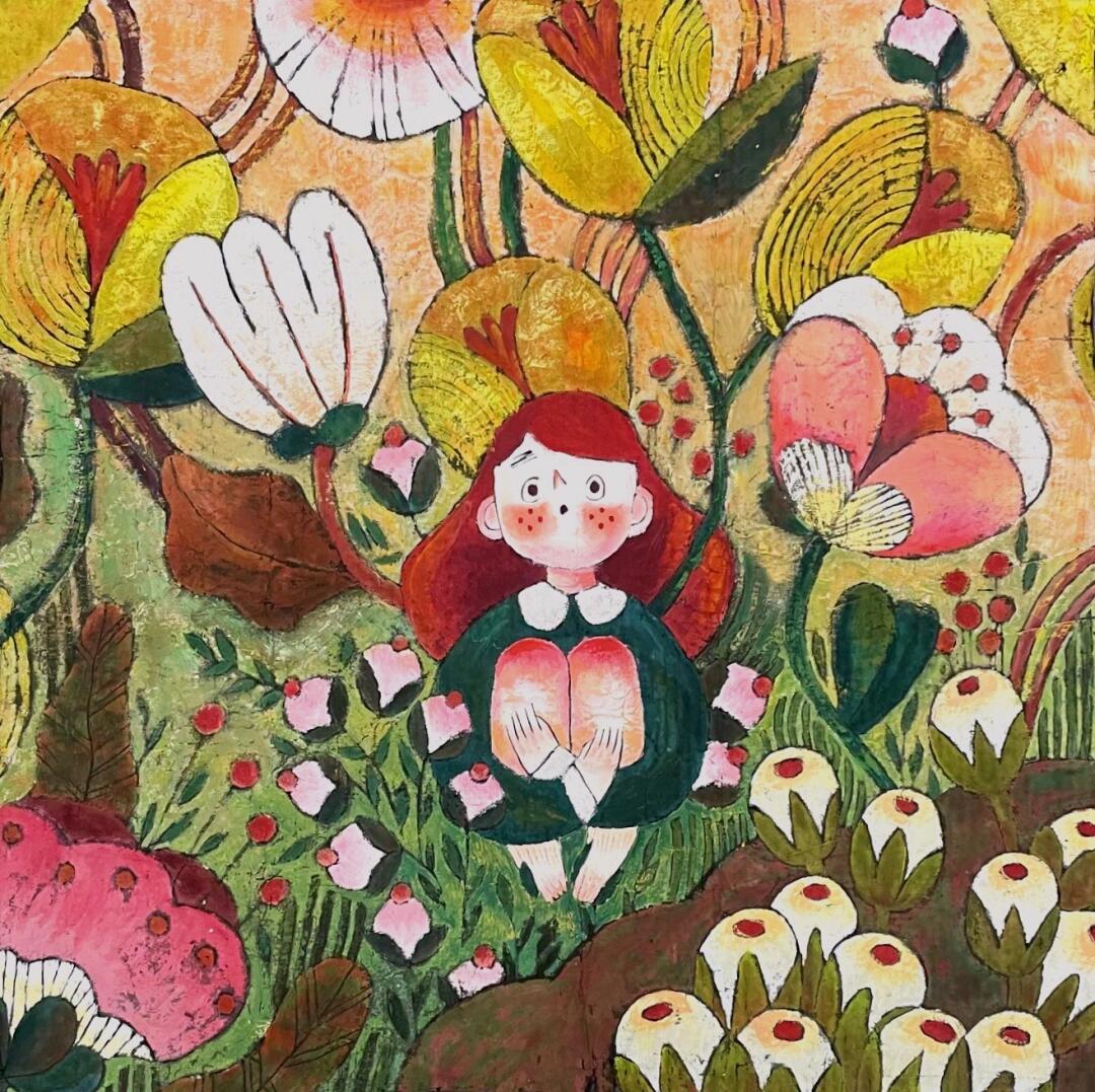 重彩高丽儿童装饰画脱墨完成图