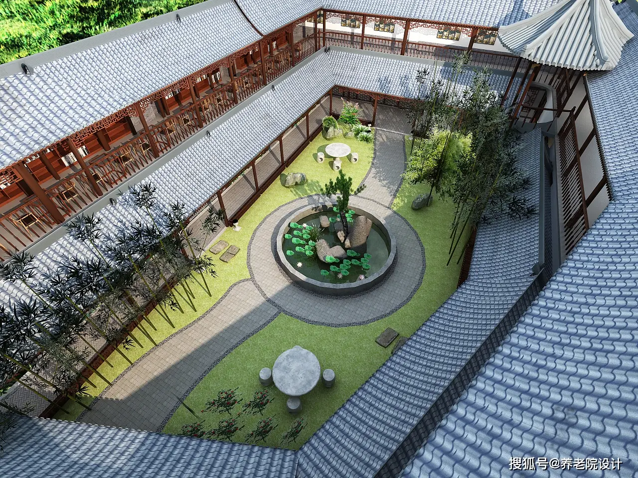 养老院庭院设计效果图:营造宁静祥和的自然环境_老年人_休闲_空间