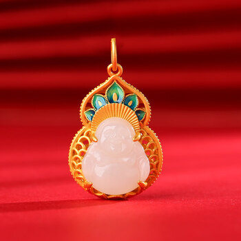 弥勒佛吊坠玉佛吊坠女和田玉弥勒佛银镶嵌玉石佛公项链妈妈 福慧双修