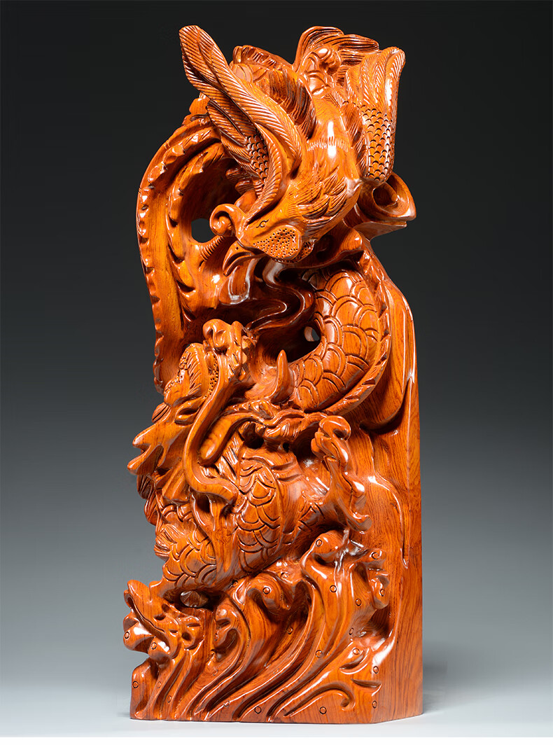 雪欧芙花梨木龙凤呈祥雕刻玄关装饰结婚乔迁新居礼实木红木摆件新店