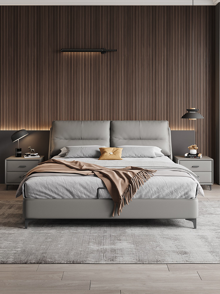 cbd官方极简皮床双人床轻奢现代简约真皮床意式15米m小户型婚床