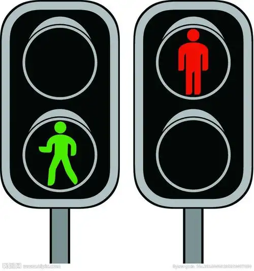 斑马线前的红绿灯,绿色小人人亮了我才能往前走哦