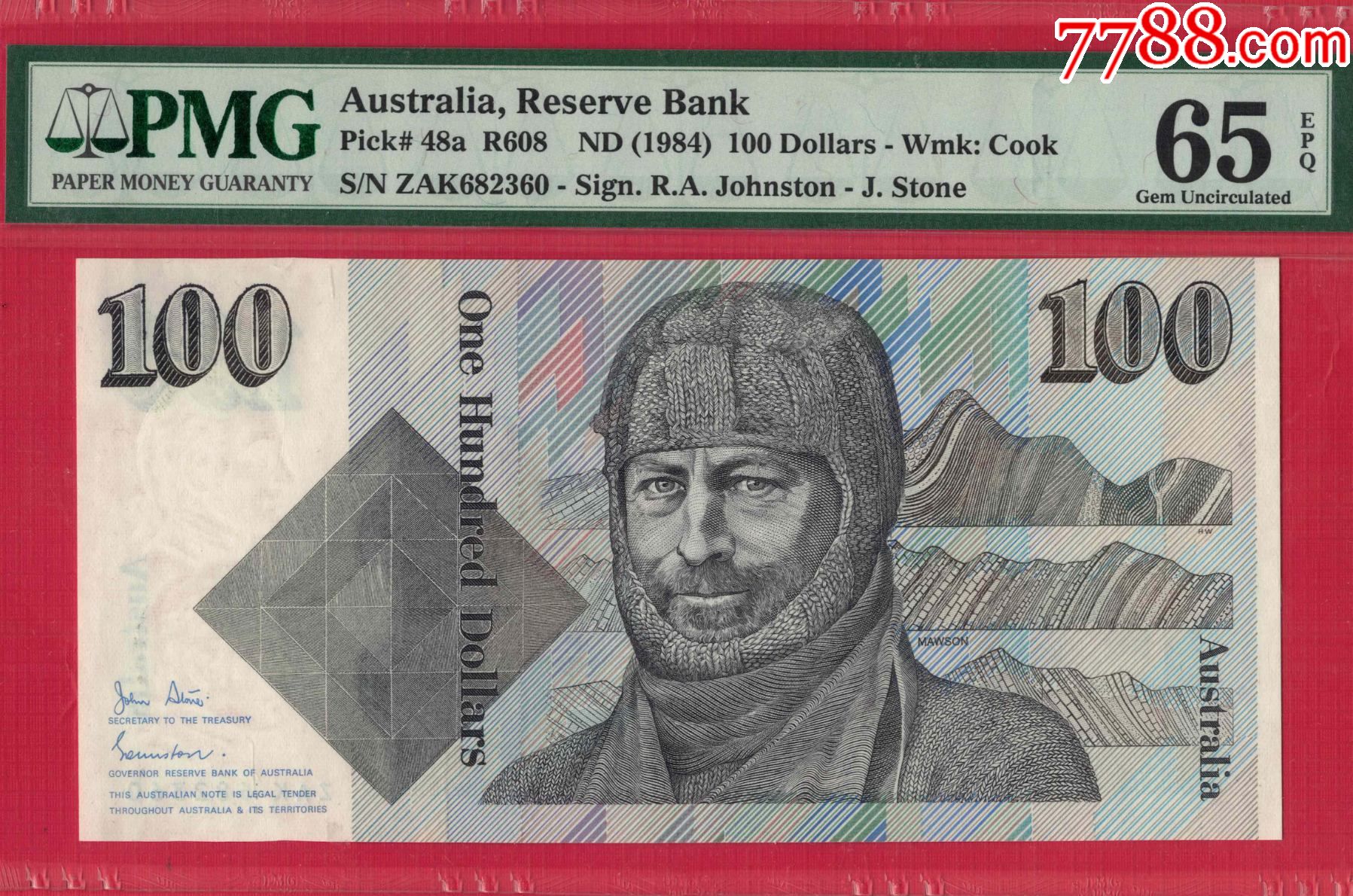 澳大利亚纸币1984年版100元签名如图实物图unc