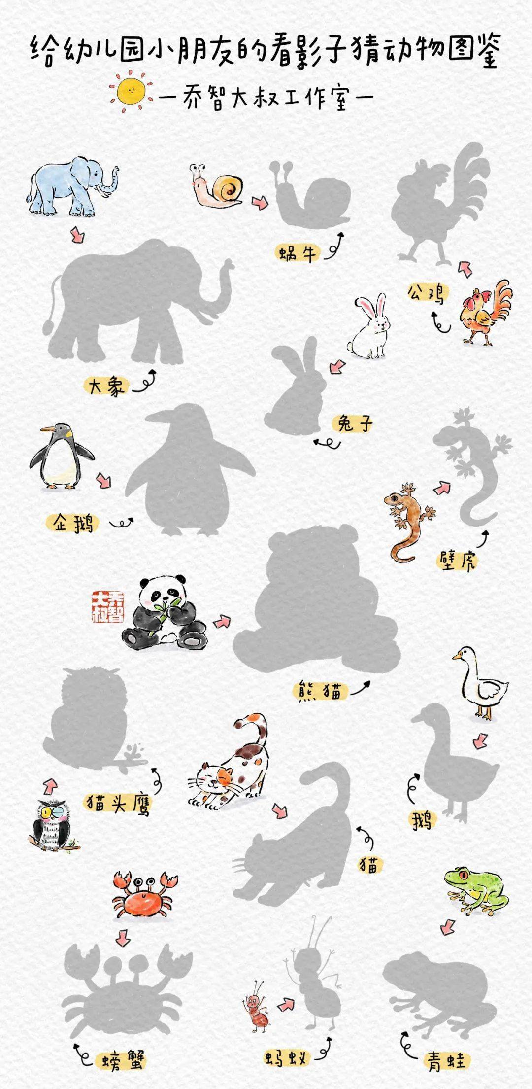 和孩子一起玩起来吧看影子猜动物图鉴给孩子们画了一份今天一起玩影子
