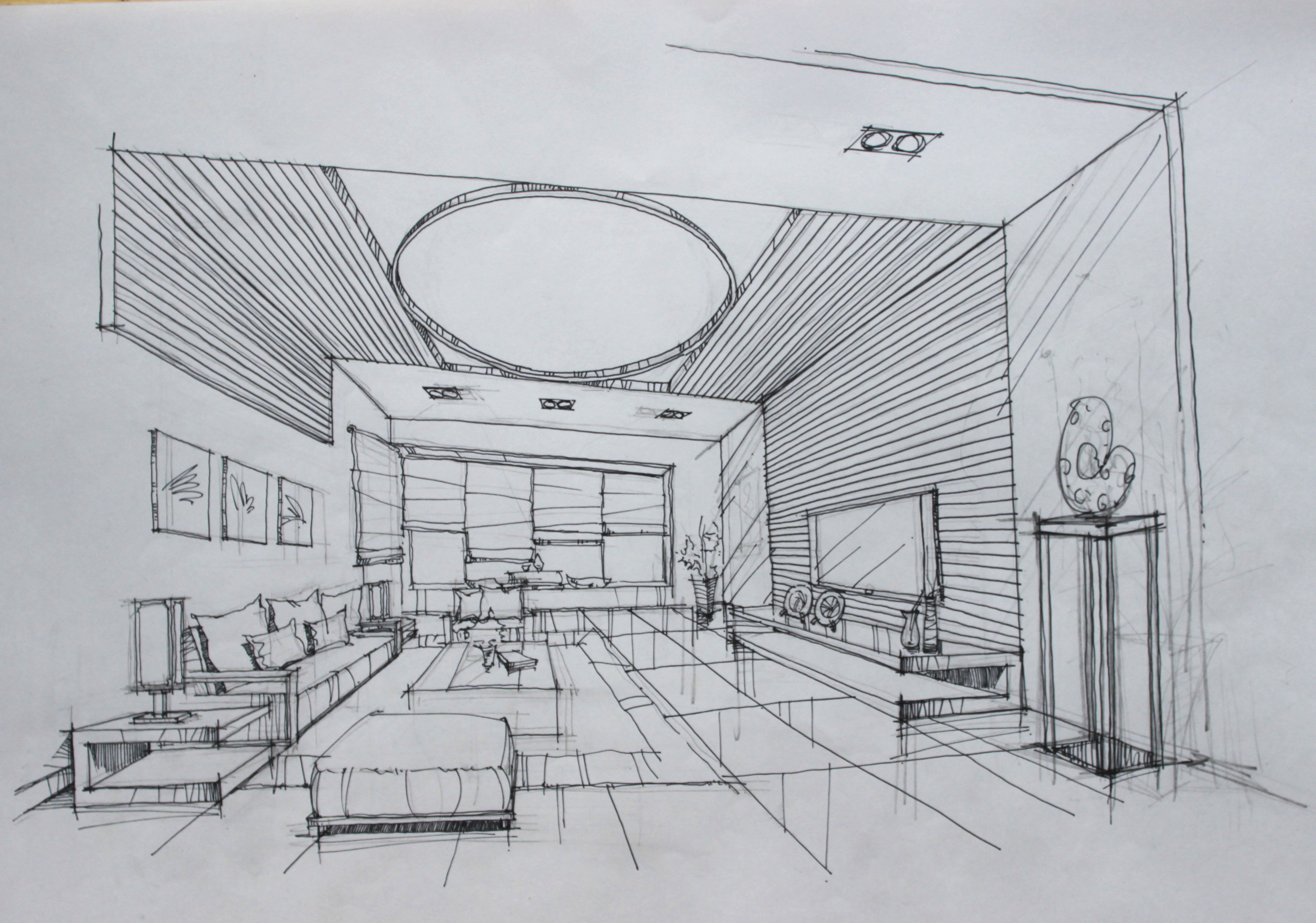 客厅设计手绘草图|空间|室内设计|翁小峰 - 原创作品 - 站酷 (zcool)