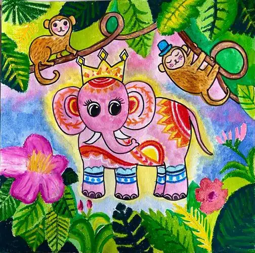 儿童画森林王国油画棒画