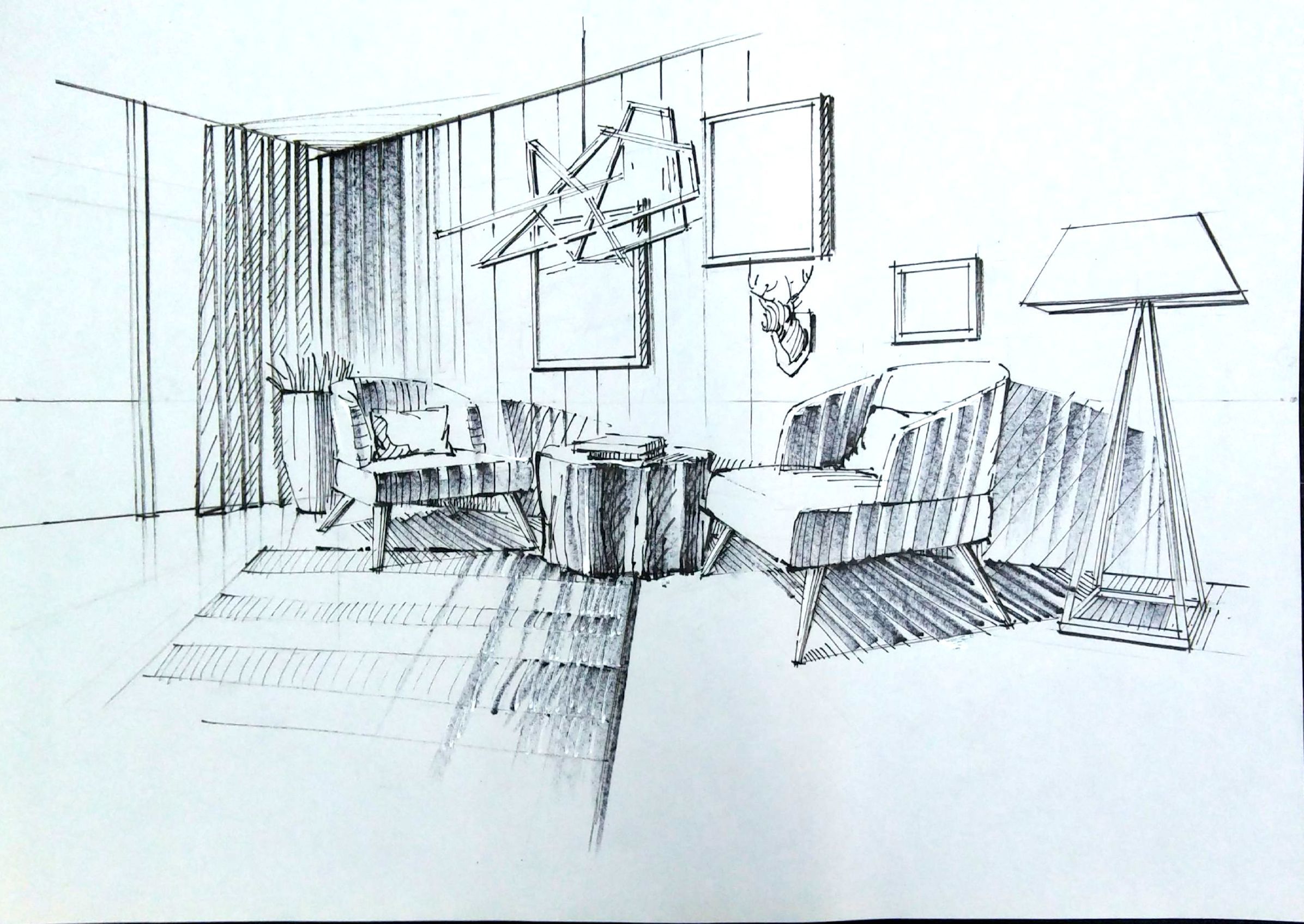 一叶手绘室内设计手绘线稿