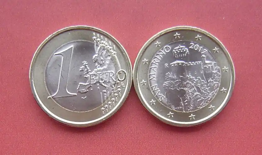 圣马力诺2017年全新改版-1欧元双色镶嵌币(大图展示)
