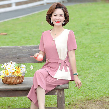 香云纱套装女两件套年轻款年轻妈妈装夏装套装洋气中年女装短袖中老年
