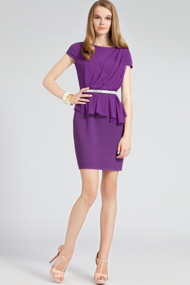 宝姿真丝连衣裙 香港现货ling ports 紫色真丝拼接褶皱气质修身连衣裙