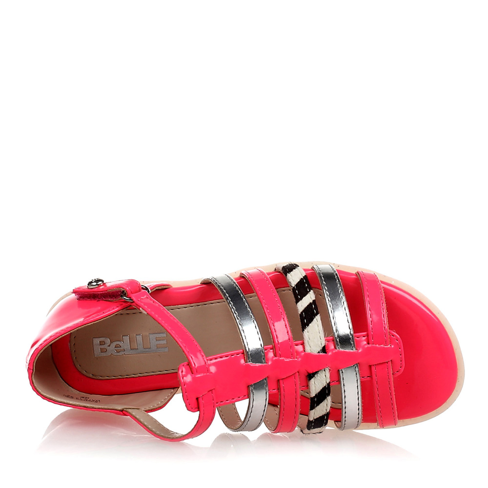 belle/百丽童鞋2013夏季白色头层牛皮/浅红pu女小童时尚凉鞋91267