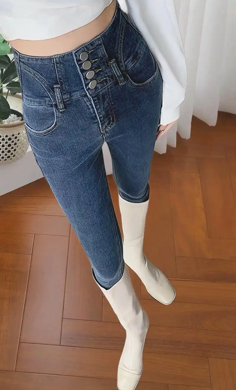 秋冬新款高腰牛仔裤