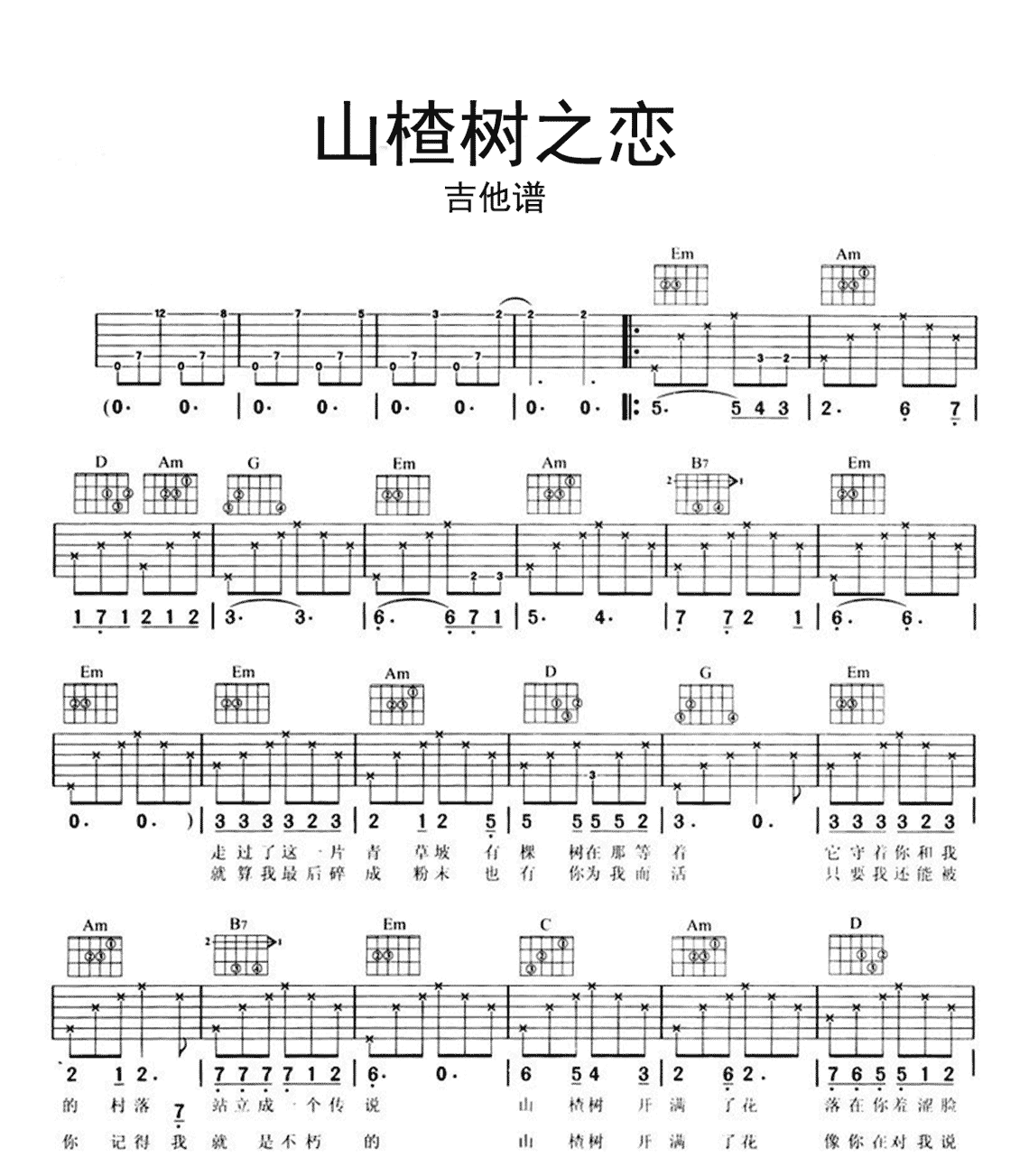 山楂树之恋吉他谱