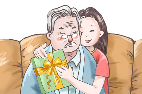 父亲节快乐水彩插画父女拥抱