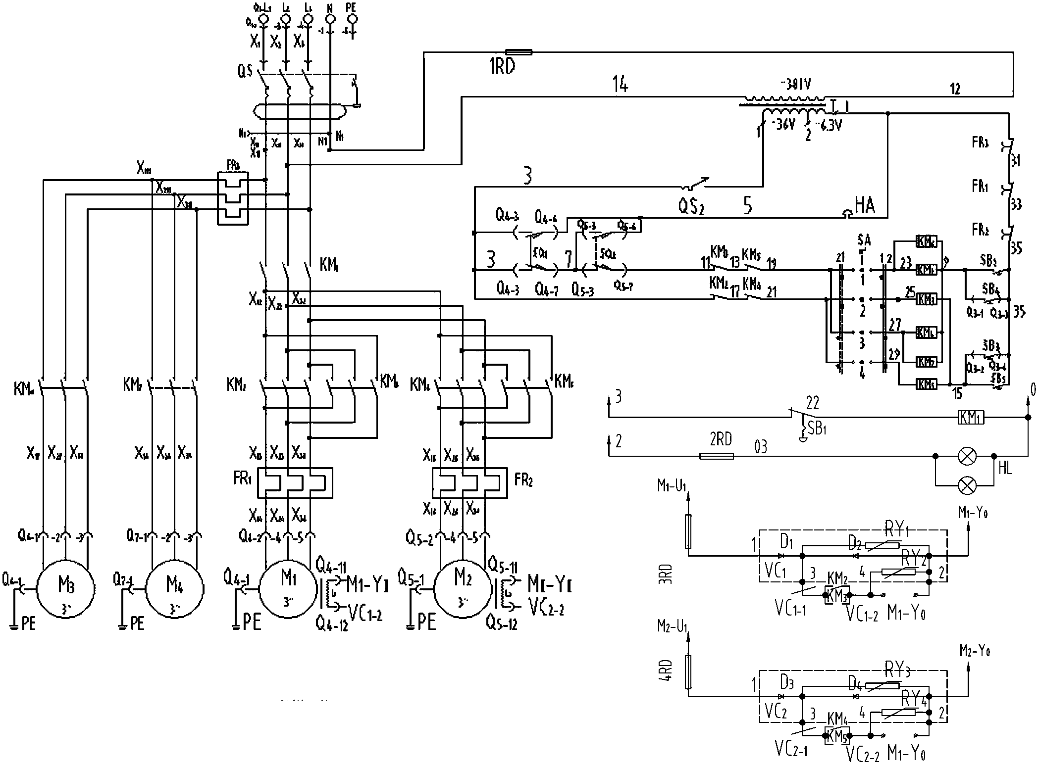 多吊点吊篮控制电路