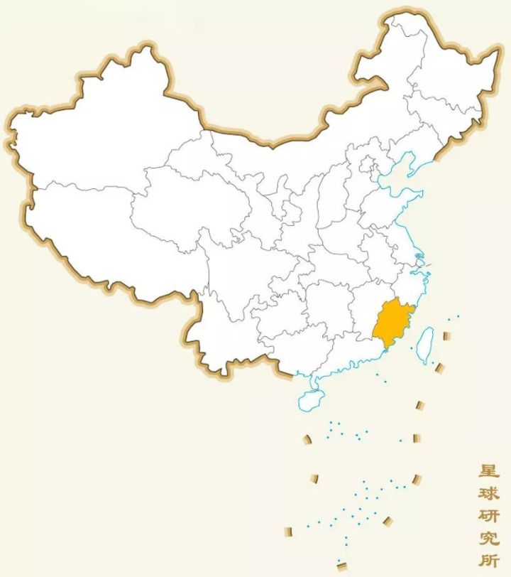 (现今福建位置示意图,地图源自@国家林业局;福建早期移民,包括八腥腚