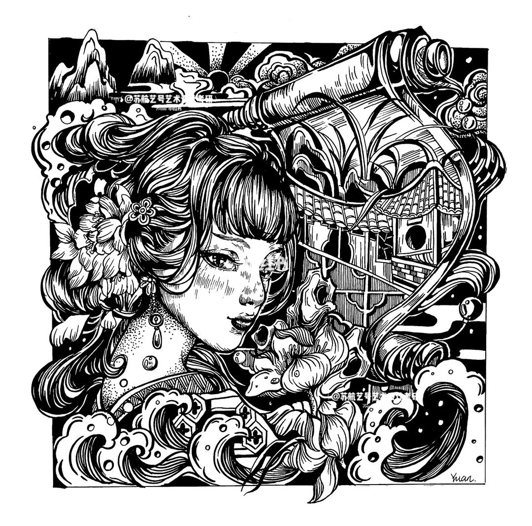 黑白装饰画—传统国风主题示范课稿