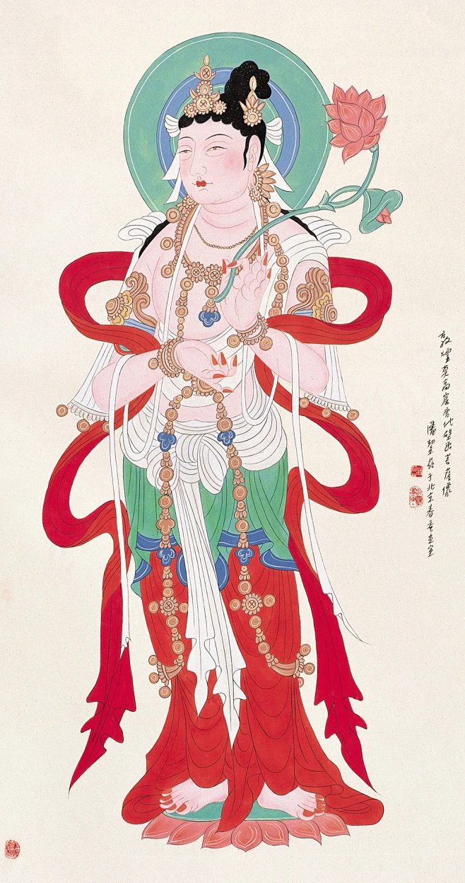 10:48:55敦煌莫高窟 唐代壁画菩萨像 潘絜兹于春蚕虔诚|佛像|好一个大