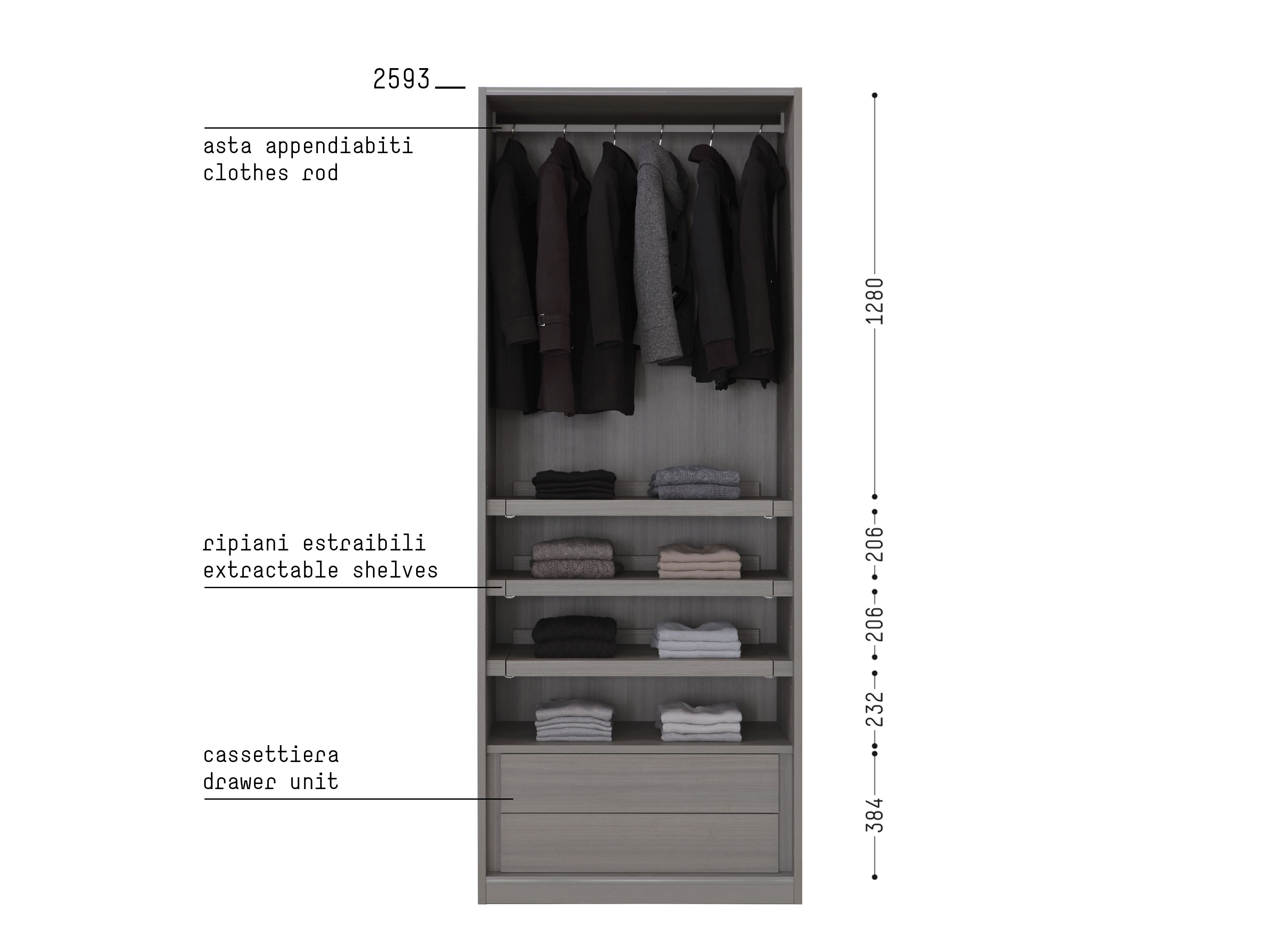 上层挂衣空间下层收纳储物抽屉尺寸设计