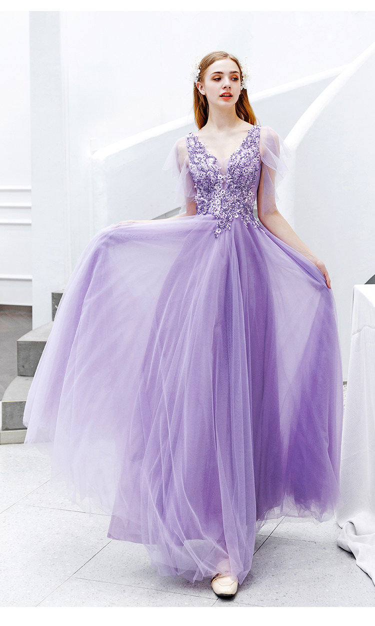 名媛紫色新娘结婚敬酒服宴会年会订婚婚纱晚礼服批发2698