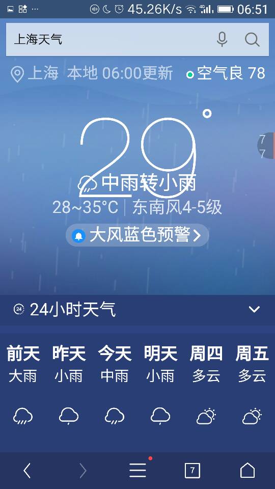 这边有中雨 连续两天都下雨. 明天还会下.