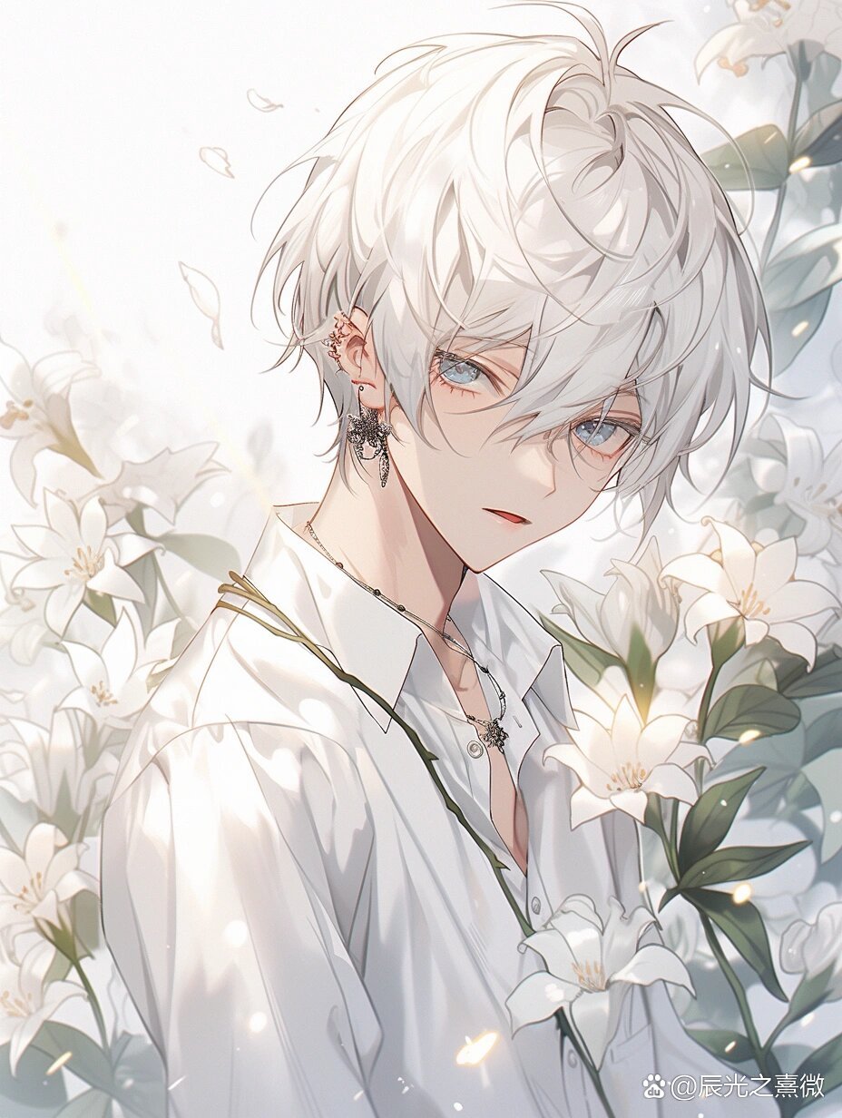 【白发男生动漫头像】花的温柔,抵御一切  白发男生, 温柔的神.