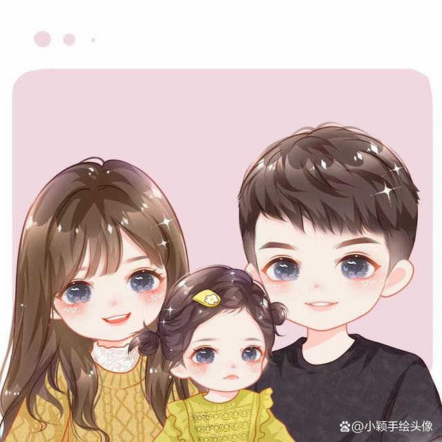 卡通全家福手绘,一家三口,四口幸福头像