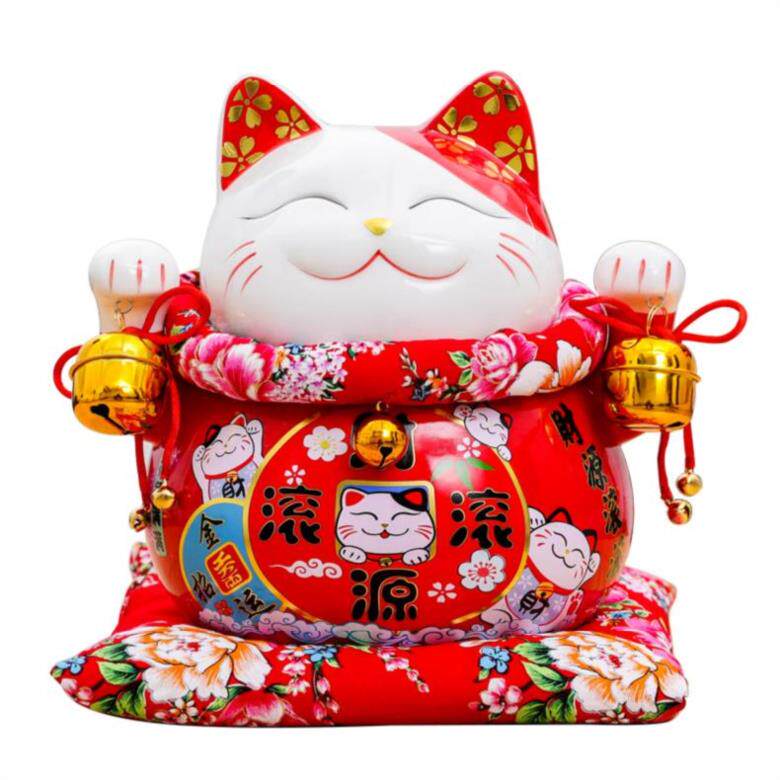 招财猫摆件二维新店微信储蓄罐前台收款家居红色招财猫