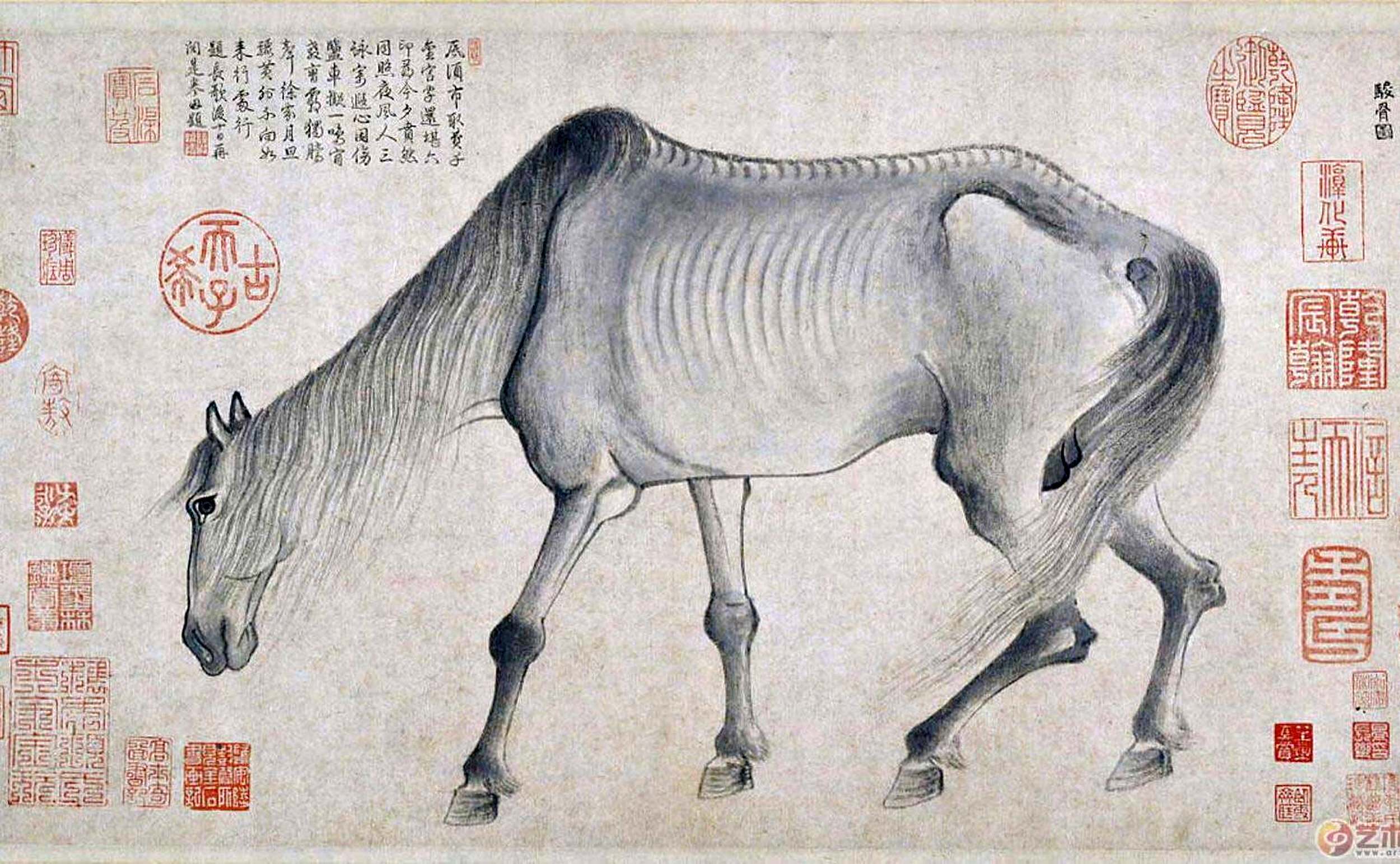 工笔画底稿工笔马南宋龚开骏骨图白描 94# 打印稿宣纸稿本店拷贝