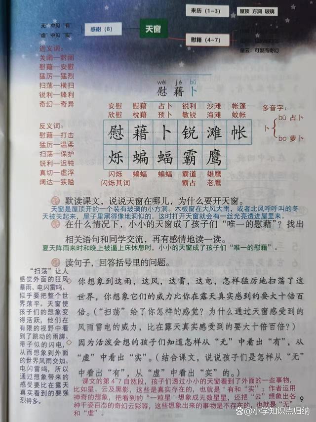 四年级下第一单元天窗课堂笔记课后习题