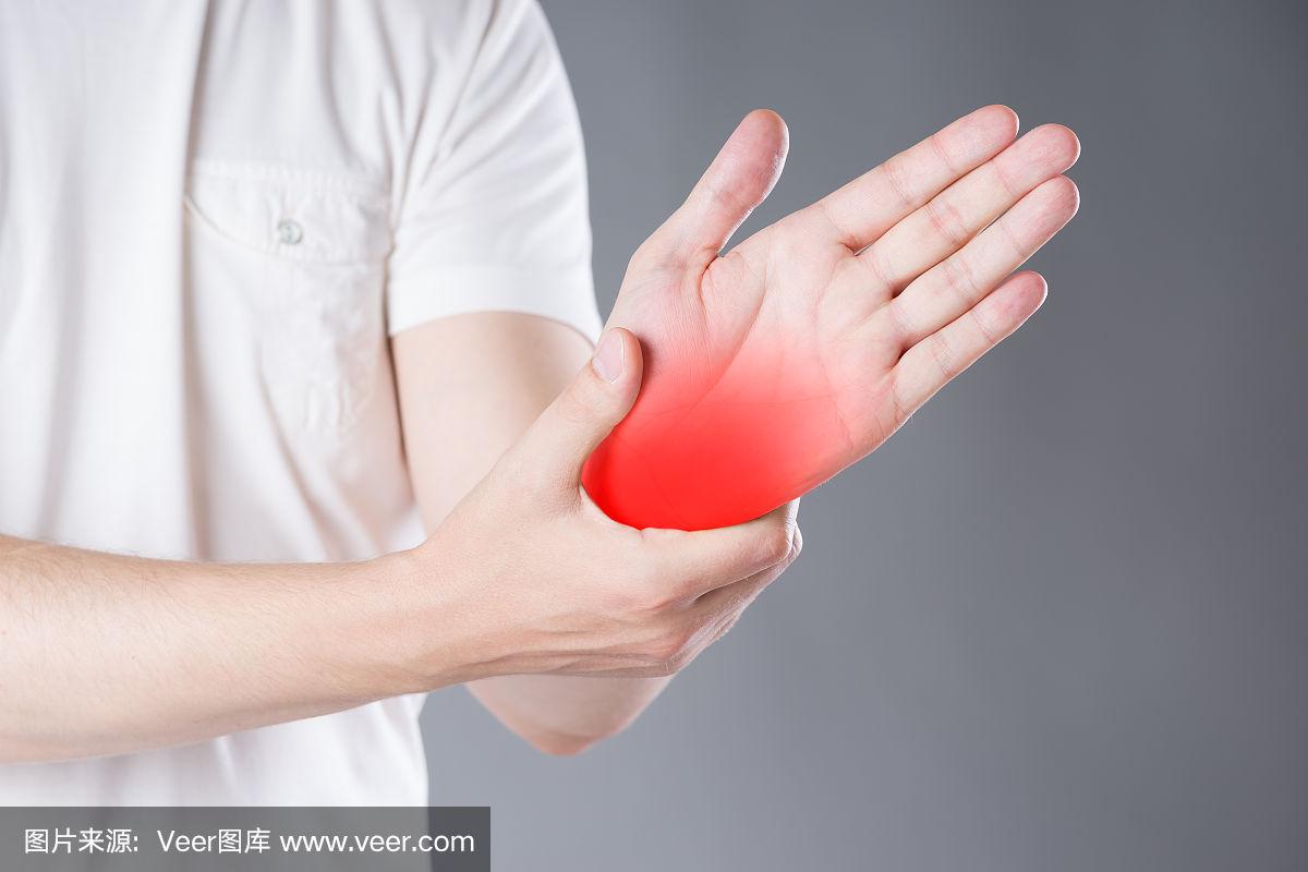 手痛,灰色背景上的腕管综合症