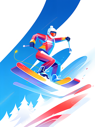 冬季户外运动抽象几何冬季运动人物插图滑雪和滑冰活动插画