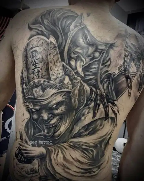 黑白无常纹身图片_欧美写实纹身图案