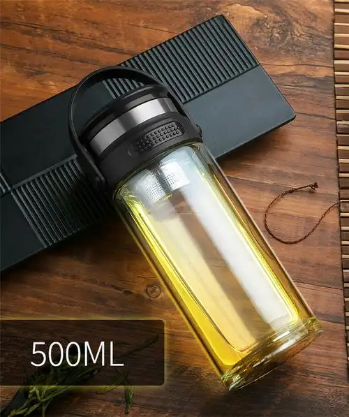 玻璃杯大容量带刻度透明水杯带盖过滤男女耐热茶杯便携杯子1000ml