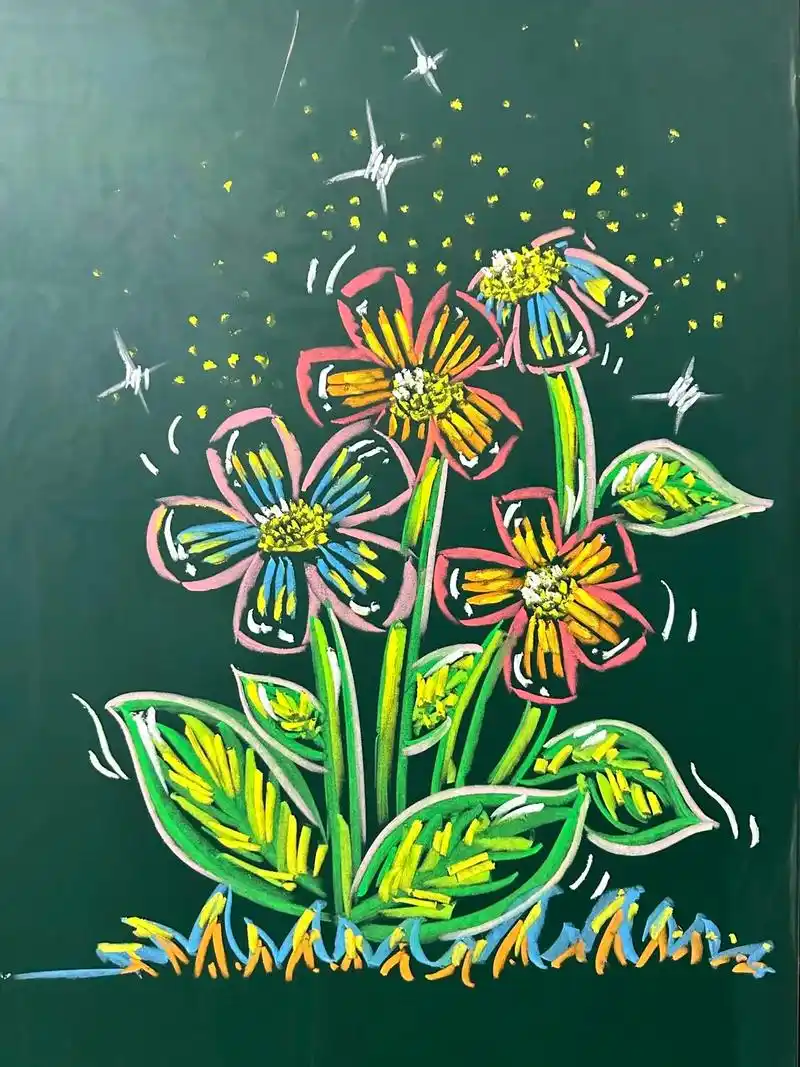 粉笔画(小花)#这是粉笔作画的天花板吧 #粉笔画 #黑板报可 - 抖音